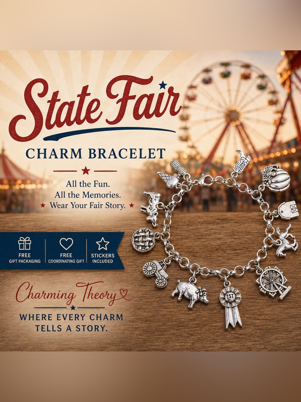State Fair Charm Bracelet, County Fair Jewelry, Farm Animal Bracelet